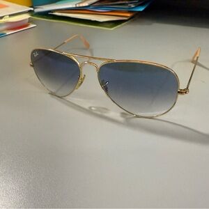 Ray-Ban Gold Frame Sunglasses with Blue Lenses